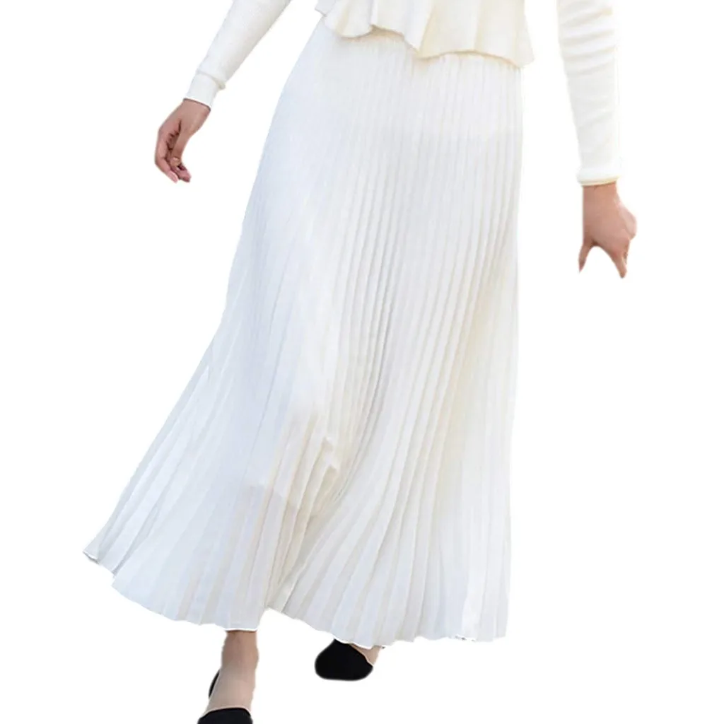 Летняя и осенняя Новая модная женская плиссированная однотонная эластичная юбка средней длины с высокой талией, акция, женская черная, розовая, saias - Цвет: White