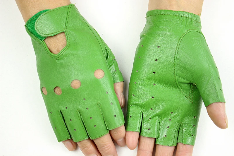 Кожаные перчатки на половину пальцев женские модные тонкие полые стильные короткие спортивные перчатки для езды на открытом воздухе для