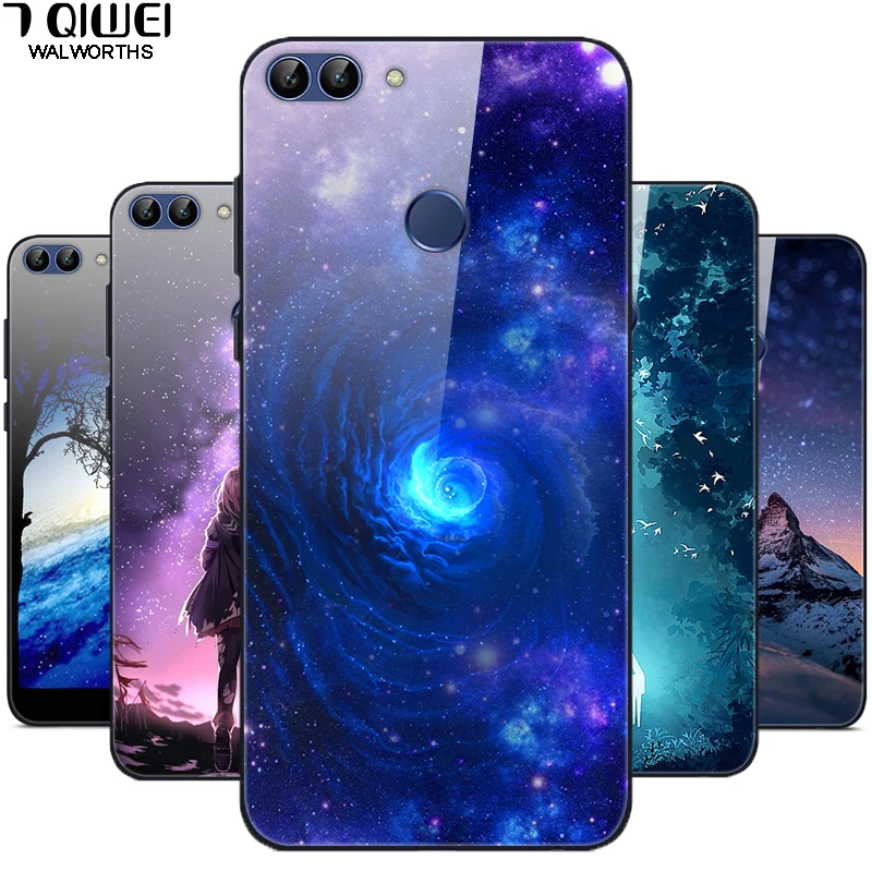 

K For Huawei P Smart 2018 Case Glass Back Hard Cover For Huawei P Smart PSmart Enjoy 7S Soft TPU Frame Tempered Fashion Star