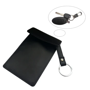 

2pcs RFID Electromagnetic Shielding Blocking Key Faux Leather Protective Pouch Bag Car Key Case With Key Ring Single Sale