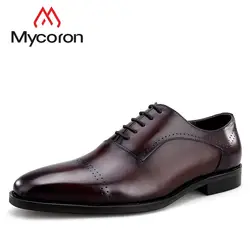 MYCORON мужские ботинки из натуральной кожи роскошные продукт острый носок модельные туфли классические официальная оксфордская обувь chaussure