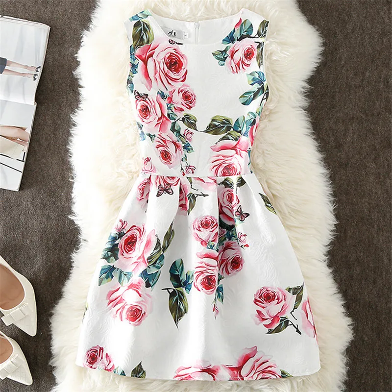 

Fashion Summer Dress Women A-Line Flower Print Maxi Party Casual Vintage Dresses Elegant Sleeveless Ladies Dress Vestidos Q305