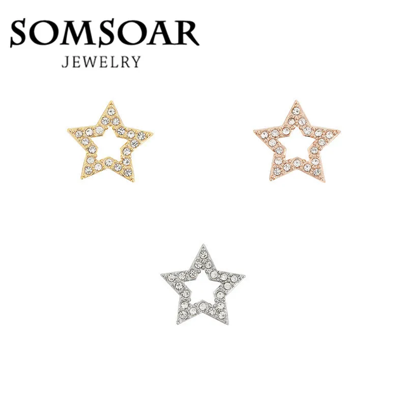 

Somsoar Jewelry Clear Crystal Pave Star Cutout Slide Charms fit on Bracelet Keys for Leather Wrap Bracelets 10pcs/lot
