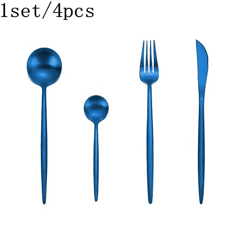 Hoomall 24 шт./компл. черный посуда набор посуды 304 Нержавеющая сталь столовые приборы посуда набор Кухня поставки вечерние вилка в западном стиле, комплект - Цвет: 1set blue