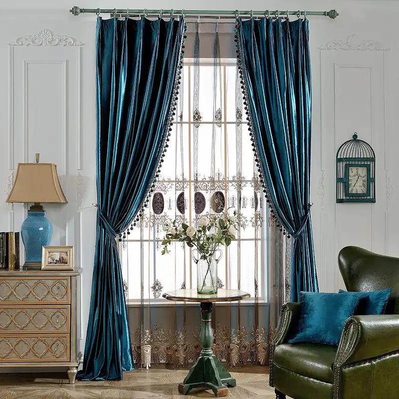 European Luxury Cream Color Velvet Curtains For Living Room Solid