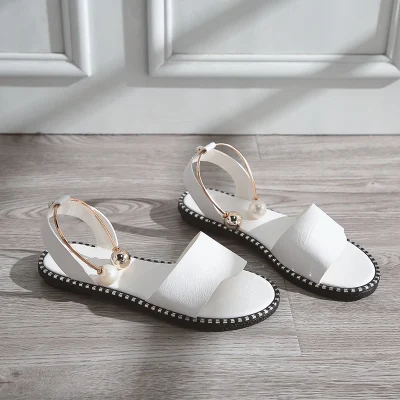 

Plus size 35-40 New Pattern women Sandals casual Woman Summer Student Rome Fashion Flats Concise Pearl Foot Ring Toe Shoes women