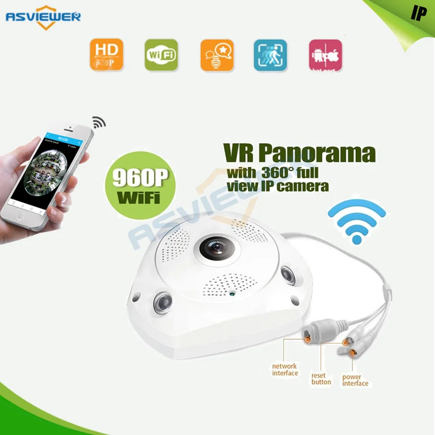 Панорамная 3D VR камера IP Wifi 360 градусов широкоугольная домашняя видеонаблюдения