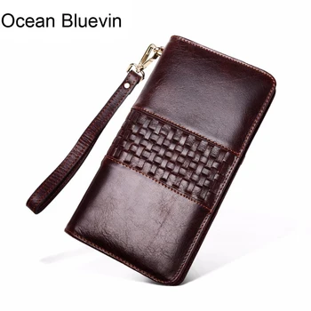 

OCEAN BLUEVIN Genuine Leather Men Long Wallet Clutch Casual Money Card Holder Handbag Vintage Zipper Coin Purse Wallet For Man