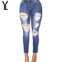 Женские джинсы модные новые стильные сексуальные большие джинсы прямые с прорезями повседневные обтягивающие рваные джинсы для женщин большие размеры, S-3XL