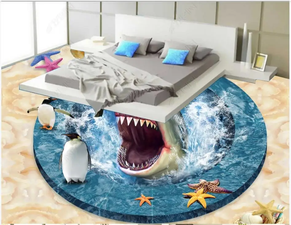 

Custom photo wallpaper 3d Flooring painting wallpaper Ocean World Shark living room 3D Floor Painting wall stickers