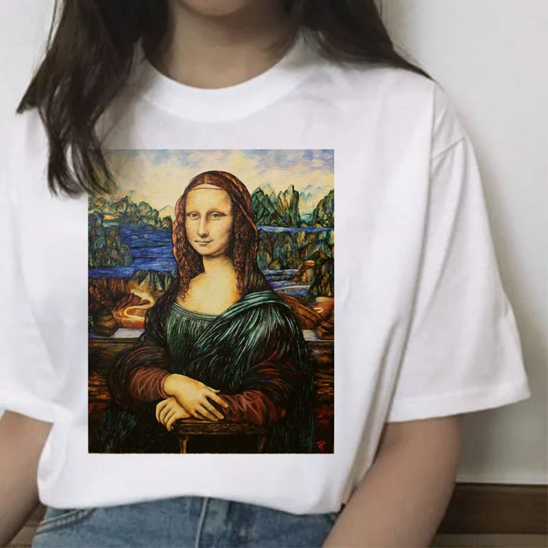 Mona lisa cat футболка Женская Новая мода Топ летняя футболка эстетический Забавный гранж каваи femme короткая футболка хип-хоп