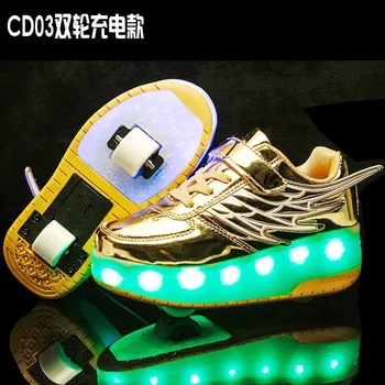

GoldTwo Wheels Luminous Sneakers USB Charging Led Light Roller Skate Shoes for Children Kids Boys Girls Up