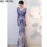 H&S BRIDAL Half Sleeve Evening Dress Royal Blue Sequins Evening Gown Mermaid evening dresses V-neck Prom Dresses robe de mariee