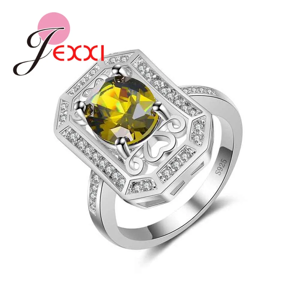 Trendy Women's Day Jewelry Gifts Luxury Round Yellow Cubic Zirconia 925 Sterling Silver Wedding Rings For Women Men | Украшения и