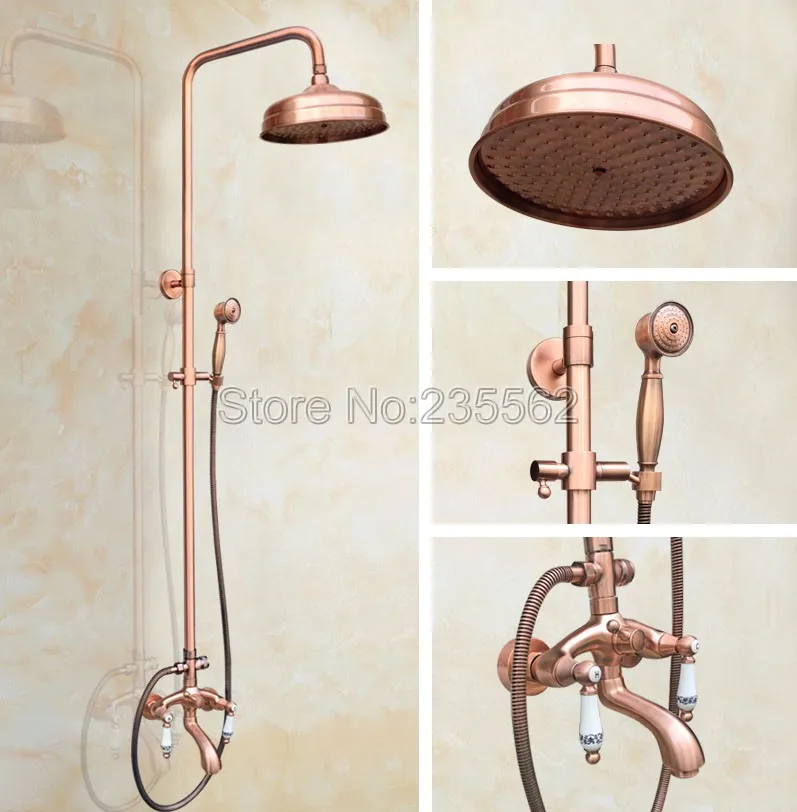Beste Rode Antieke Koperen Wandmontage Badkamer Regendouche Handdouche Hoofd Regendouche Kraan Set Bad Mengkraan lrg531
