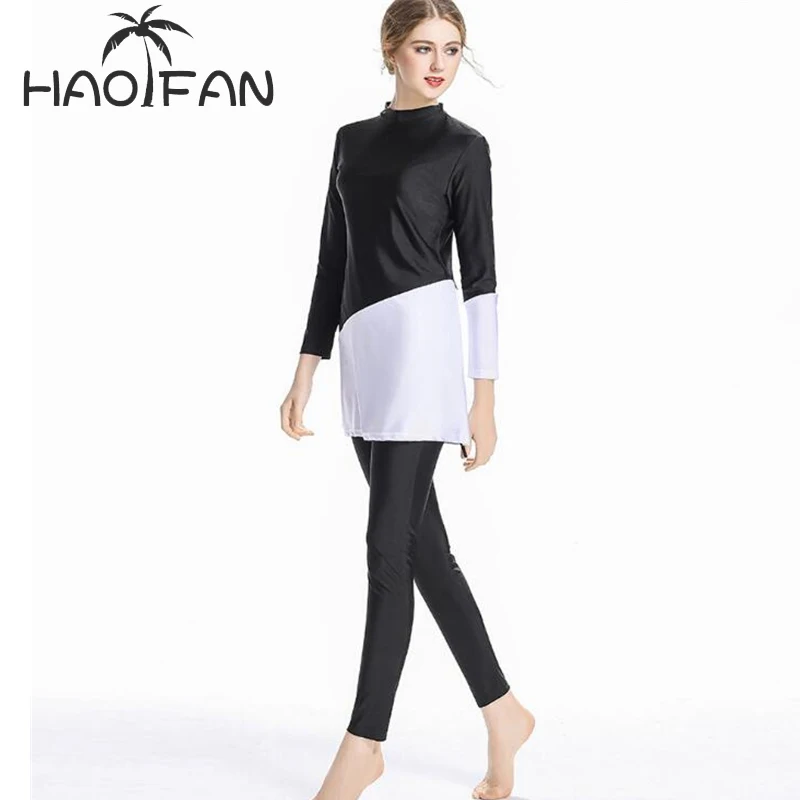 

HAOFAN New Muslim Swimsuit Black Sunscreen Middle Eastern Islamic Ladies' Swimwear Modest Swimwear Muslim Swimming Clothes