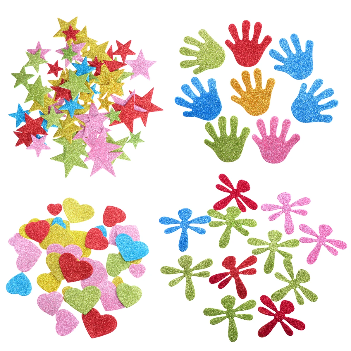 

142pcs Foam Star and Heart Palm Dragonfly Assorted Styles Glitter Stickers for Wall Ceiling Decor DIY Projects