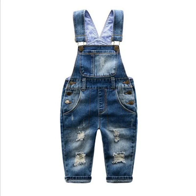 TBwish Autumn Holes Boy Denim Jumpsuits Kids Boys Denim Bib Pants Fashion Children Jeans