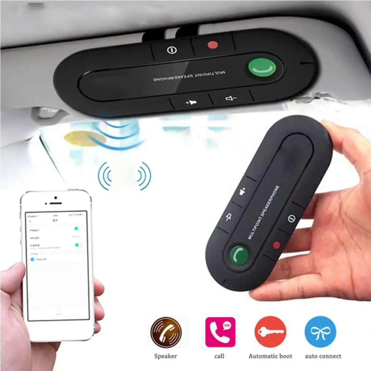 Car Hands-free bluetooth Car Kit Call Receiver Music Play Wireless bluetooth V4.1 Speakerphone Mic Universals For Mobiles Phone