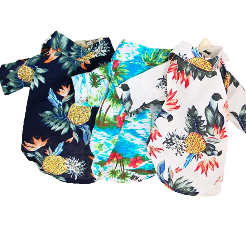 2019 Summer Beach Shirt Dog Cute Print Hawaii Beach Casual Pet Travel Shirt Pineapple Flamingo Short Sleeve Small Dog Cat Blouse