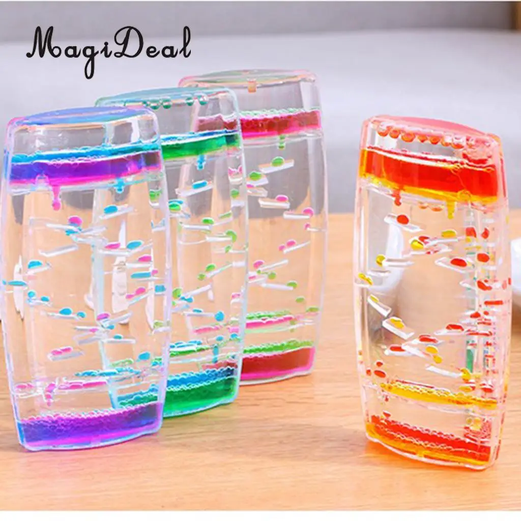 1Pc Square Floating Oil Liquid Bubbler Motion Timer Hour Glass Ladder for Room Desk Table Decor Children Kids Toy Novelty Gift