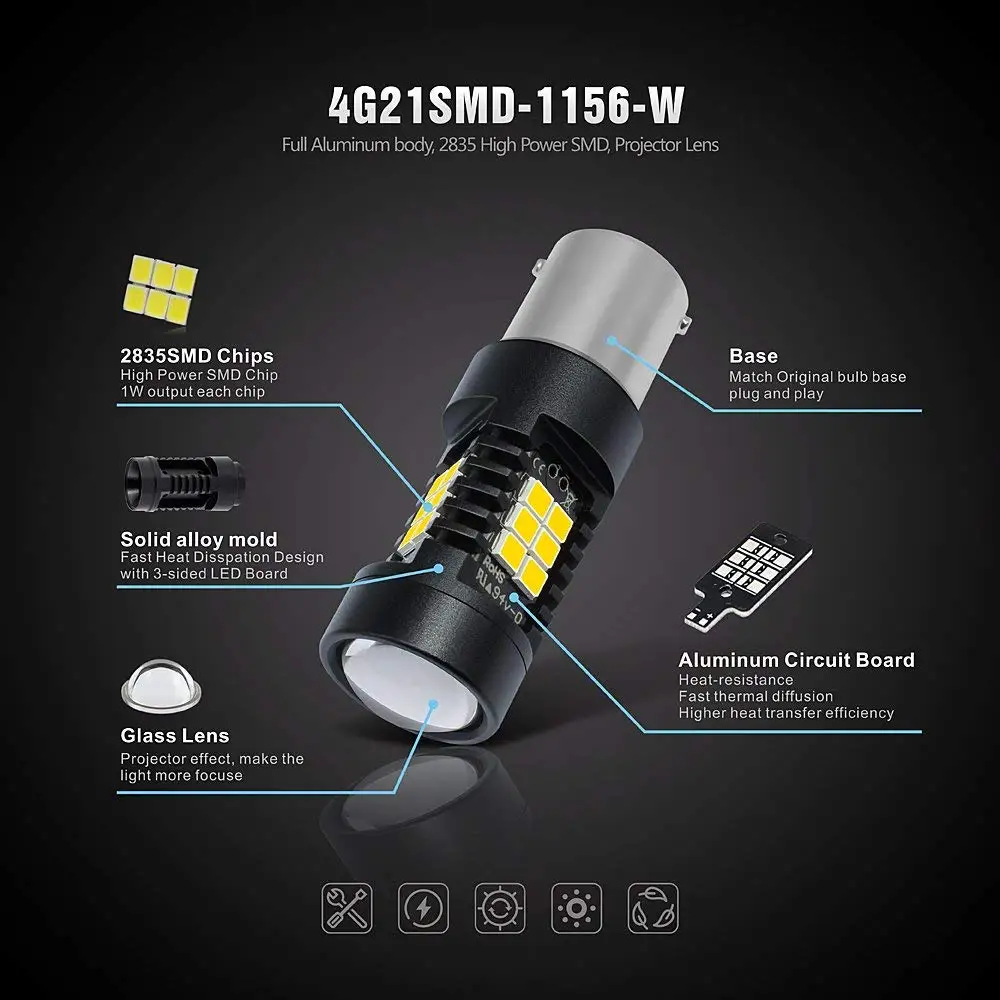 2x BA15S 1156 7506 P21W светодиодный светильник лампа для заднего хода парковочный Черная