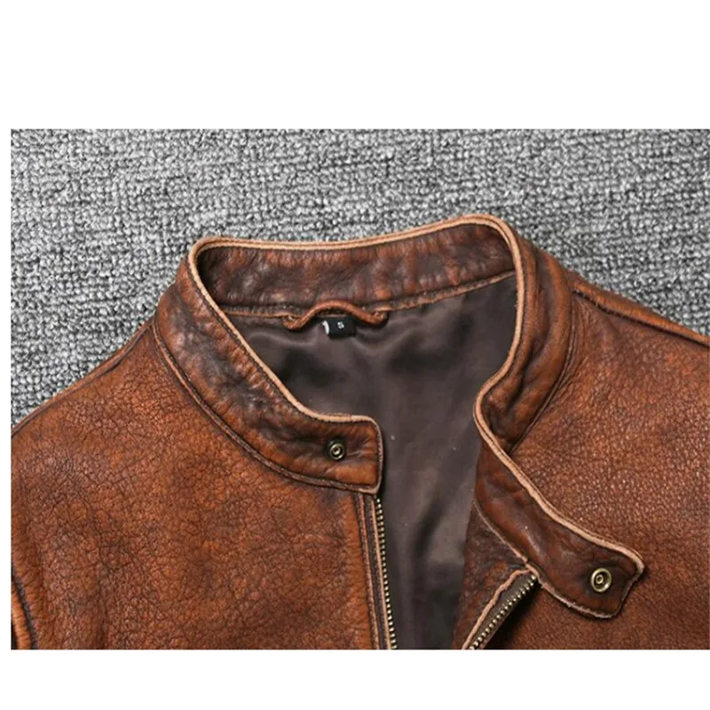 Байкерская куртка, модное пальто из натуральной коровьей кожи для мужчин, весенне-осенние куртки из натуральной кожи, короткая тонкая мотоциклетная винтажная верхняя одежда - Цвет: redbrown