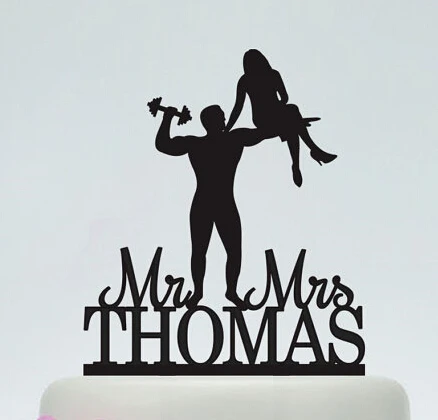 custom glitter Wedding Cake Toppers Muscle Man And Beauty birde and groom silhouette with a girl color to choose | Дом и сад