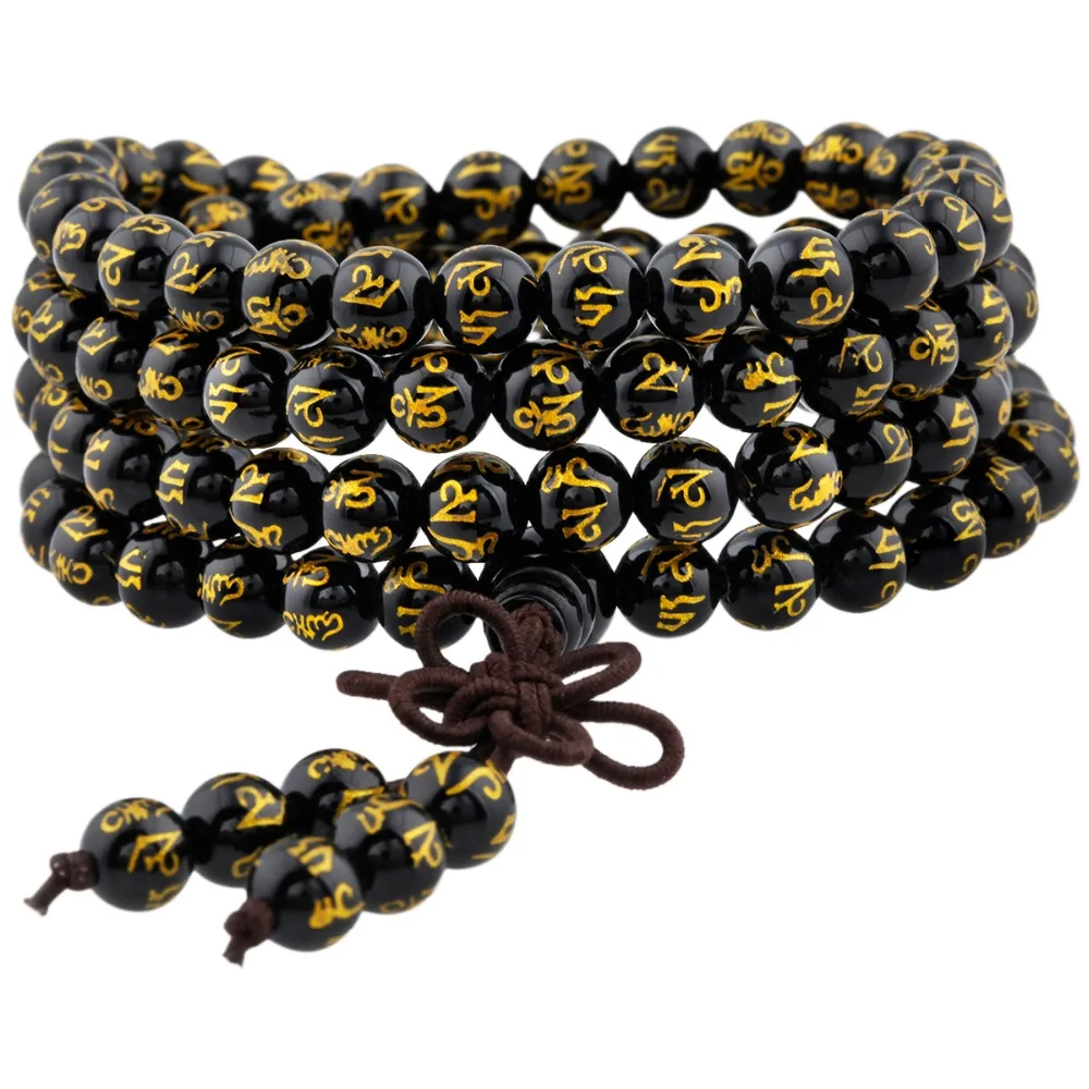 6MM 108 perles de pri/ère agate color/ée six mots mantra Bracelet tib/étain bouddhiste Bouddha m/éditation collier mala bracelet