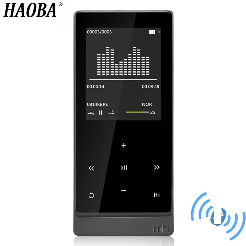 Tela de Toque Haoba Player Bluetooth Dupla Saída Áudio Metal Lossless Music Suporte fm Ebook Gravador Mp3 4.0
