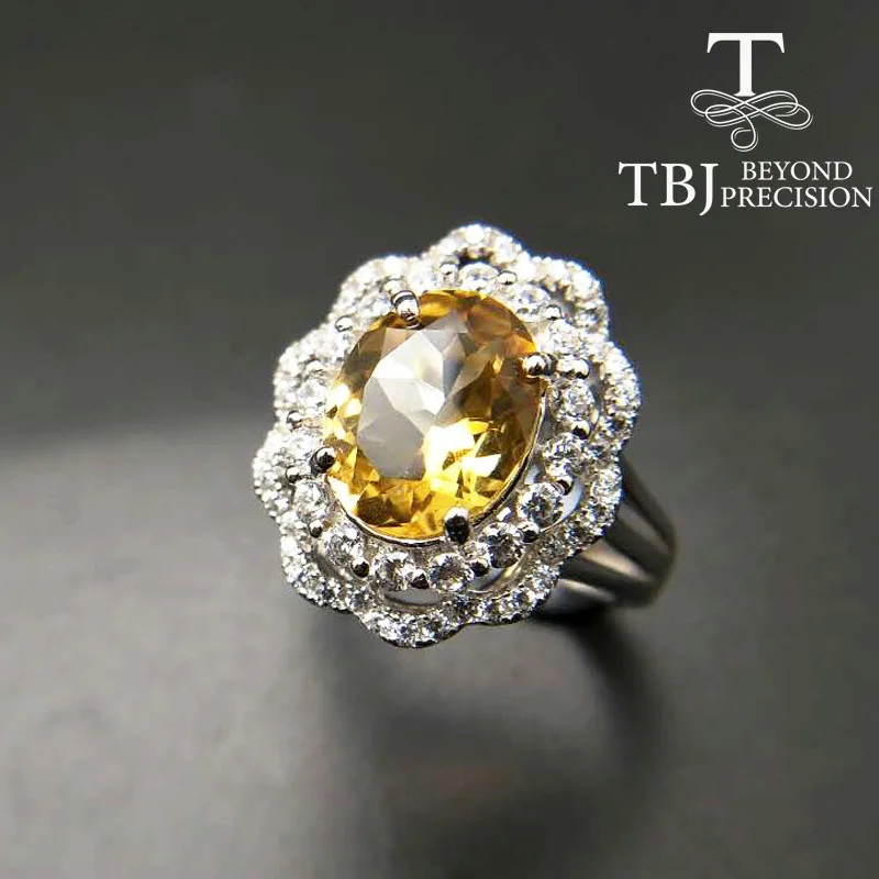 

TBJ,Natural Brazil Citrine oval cut 8*10mm gemstone solid ring in 925 sterling silver gemstone jewelry for lady with gift box