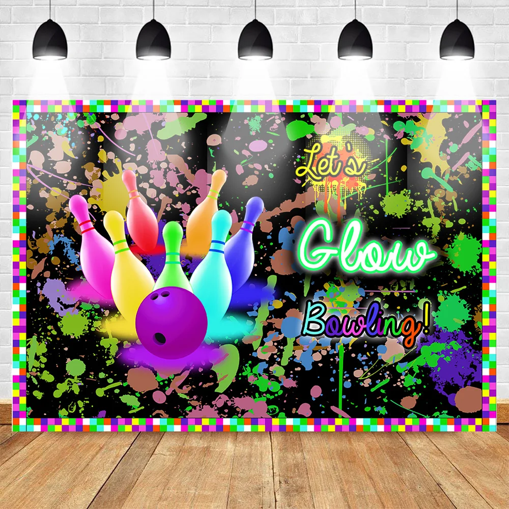 Боулинг тема День Рождения фон Let's Glow Вечеринка Граффити стена фотография с