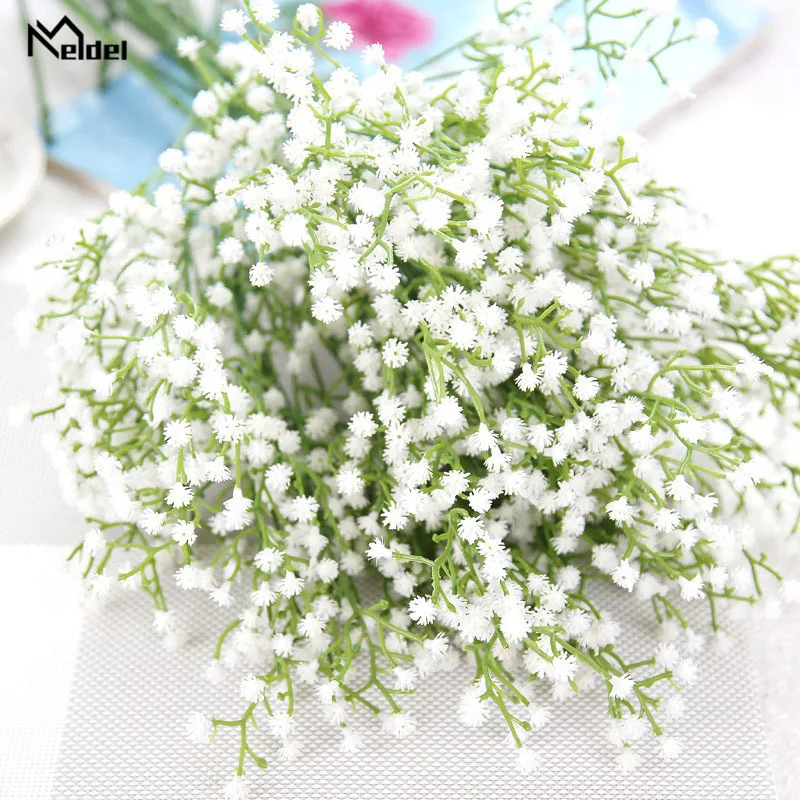 

Meldel Bride Wedding Bouquet Bridesmaid Babysbreath Bouquets White Purple Artificial Flowers DIY Wedding Home Party Office Decor