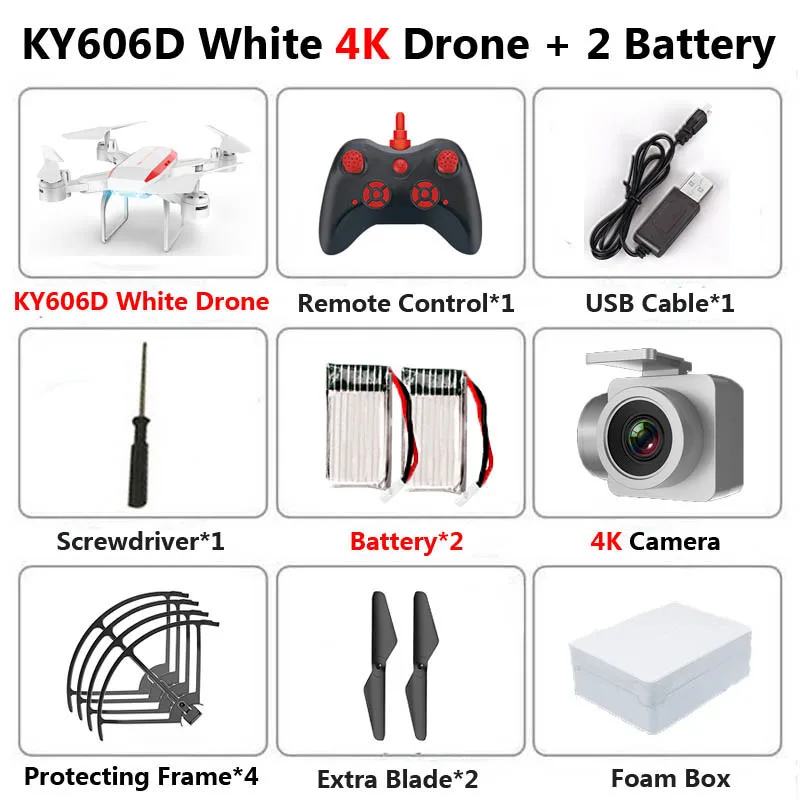 KY606D Дрон 4k HD аэрофотосъемка 1080p четырехосный летательный аппарат 20 минут давление полета Hover ключ взлет Rc вертолет - Цвет: White 4K 2B Foam