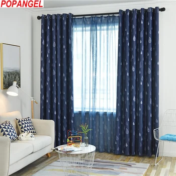 

Popangel New Design High quality dark blue Printed Eco-friendly Blackout Living room Window curtains Green Office curtains