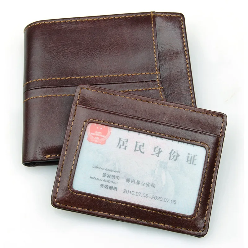 MJ Male Wallets Vintage Genuine Leather Bi-Fold Men's Wallet Card Holder Short Purse Coin Pocket ID Photo Window Wallet for Men (19)