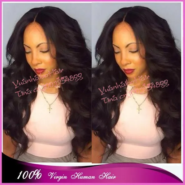

Stock! Top 6a quality 20inch #1b 100% virgin peruvian hair body wave lace front wig for black women Free shipping