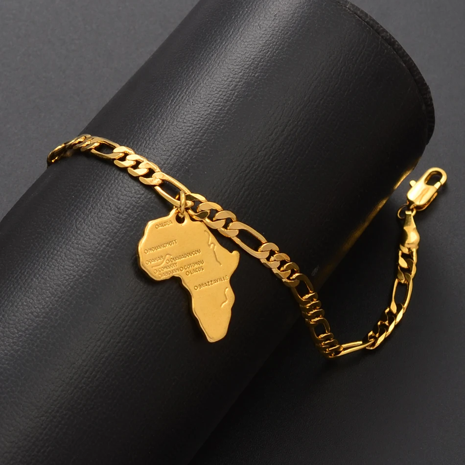 Anniyo 21cm Africa Map Bracelet Chain for Women Men Choker Chain Gold Color African Charm Bangles Jewelry Hand Chains #210906