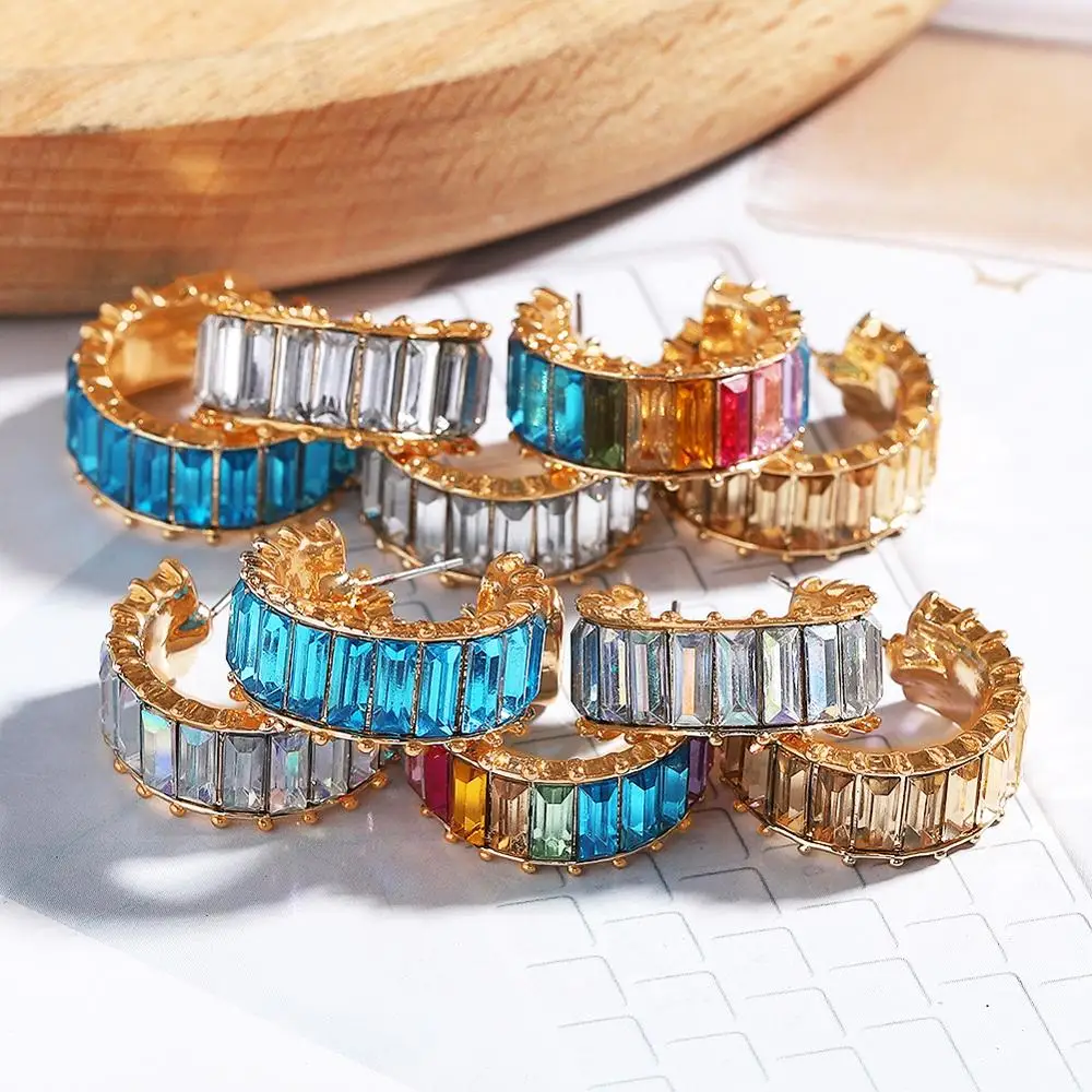 Dvacaman, разноцветный хрусталь, серьги-кольца для женщин, простые круглые серьги, свадебные украшения, опт, модные подарки