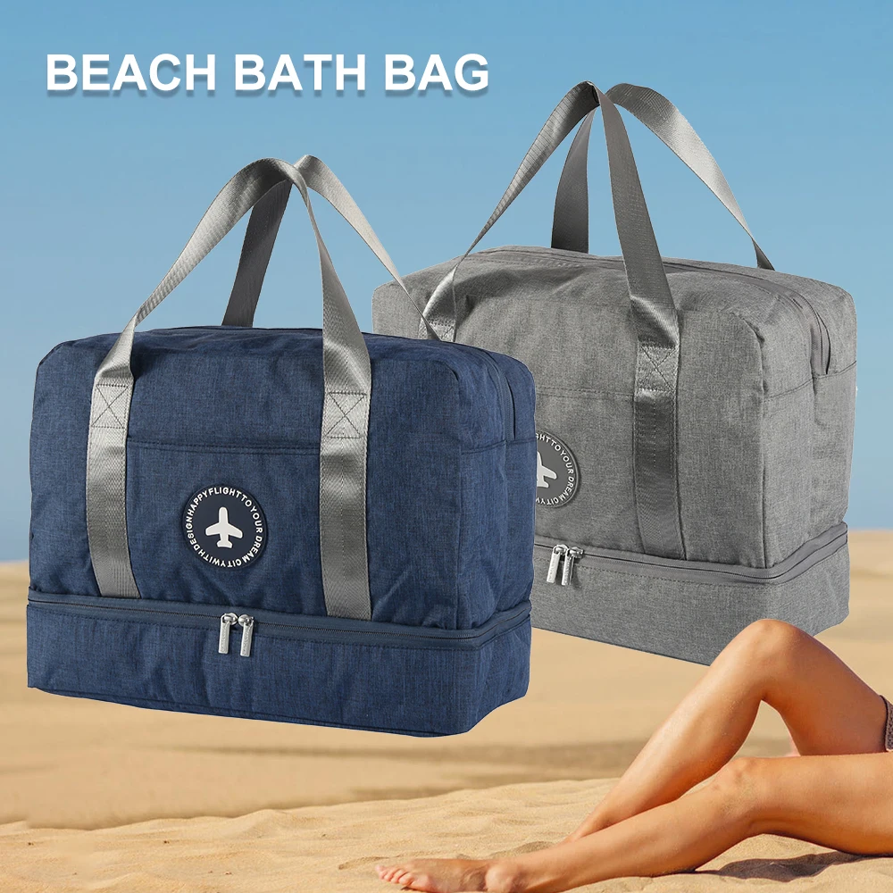 

New Cationic Fabric Waterproof Travel Bag Large Capacity Double Layer Beach Bag Portable Duffle Bags Packing Cube Weekend Bags