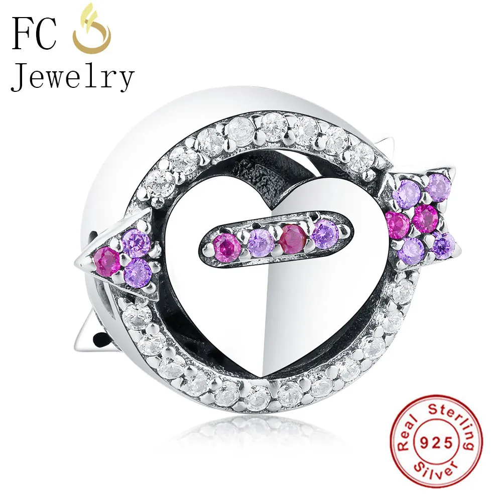 

FC Jewelry Fit Original Pandora Charms Bracelet 925 Silver Heart & Cupid's Shot Arrow Reflection Zirconia Beads Making Berloque
