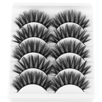 

5Pairs 3D Mink Hair Soft False Eyelashes Wispy Fuller Thick Lashes Natural Long Handmade Lashes Daily Eye Makeup Extension Tools