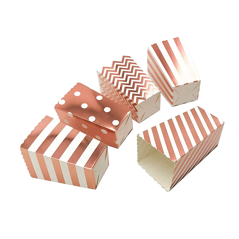 

6Pcs/lot Silver Rose Gold Stripe Dot Wave pattern Popcorn Box Movie party Accessory for weeding Birthday Party Supplies&Decor