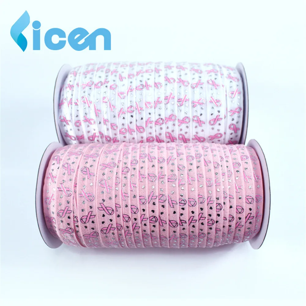 

5/8" FOE Elastic Headband 100yards/lot, Silver Breast Cancer Awareness Fold Over Elastic Hair Band FOE elastic for girl