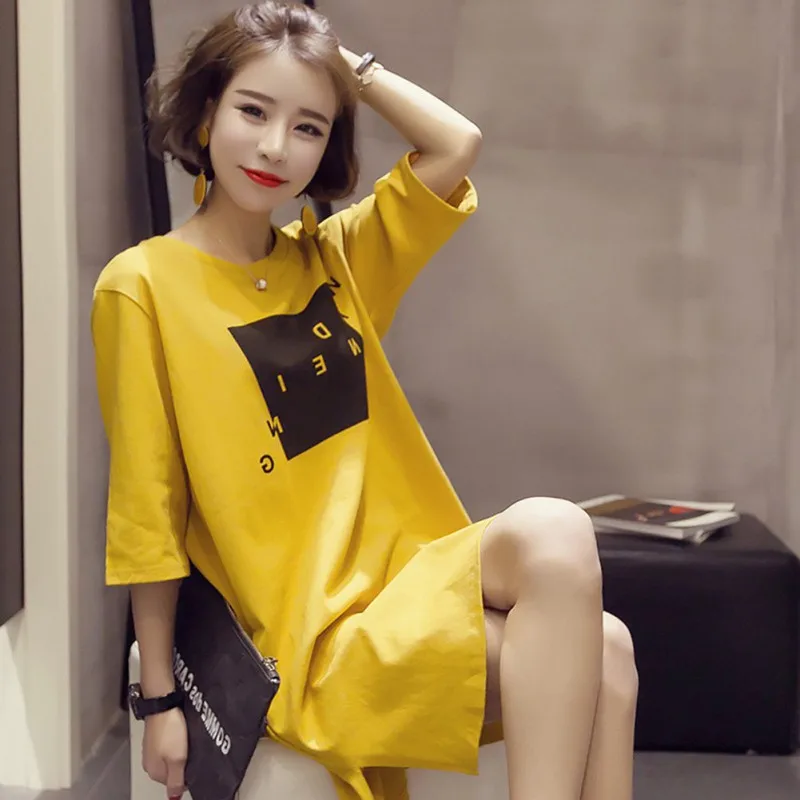 

3XL Summer Women Casual Cute Short Sleeve Letter Print Bronzing Dresses Loose Plus Size Long T Shirts Dress Vestido