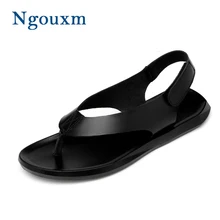 Ngouxm/ летние мужские сандалии из натуральной кожи; дизайн; модная повседневная обувь; Мужские дышащие кожаные сандалии на плоской подошве