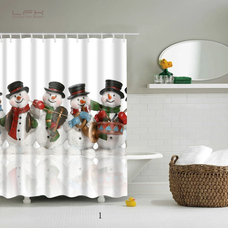 LFH Santa Claus Shower Curtain Merry Christmas Pattern Waterproof
