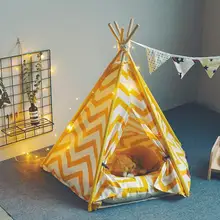 Желтый холст с узором "Шеврон" Собака вигвам Типи кровать палатка кошка Типи без подушки 24 дюйма
