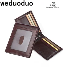 Weduoduo Top Quality Wallet Men Money Clip Mini Wallets Male Vintage Style Brown Black Purse Genunie Leather business wallet