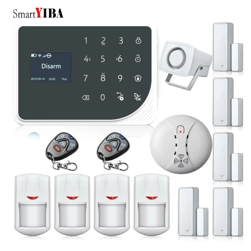 

SmartYIBA Wireless Intruder Burglar Alarm System Smart Burglar Home Alarmes Kits 433Mhz Smoke Sensors Alarm